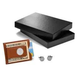 Brown Leather Money Clip & Gunmetal Cufflinks Gift Set (Personalized)