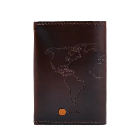 Globe Embossed Leather Travel Wallet