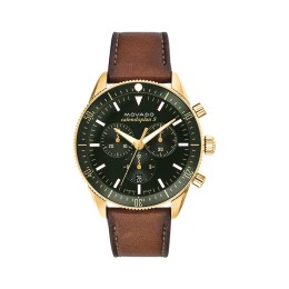 Movado Heritage Calendoplan S Chronograph Brown Strap Watch, Green Dial - Men's