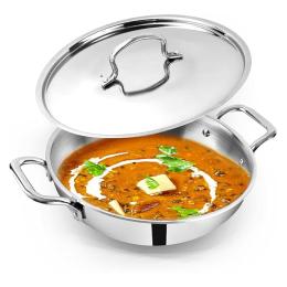 The Indus Valley Triply Stainless Steel Kadai with SS Lid Medium - 26cm (India Only)