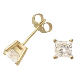 .25twt Princess Cut Diamond Earrings - Yellow Gold