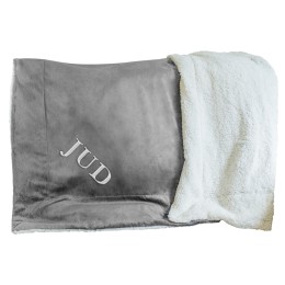 Fleece Sherpa Blanket - 50" x 60" (Monogrammed) - Grey