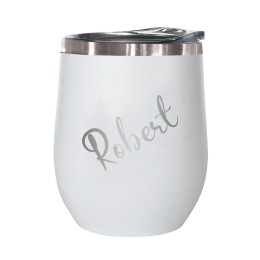 Insulated Stemless Wine Tumbler - 12 oz. (Personalized Name) - White