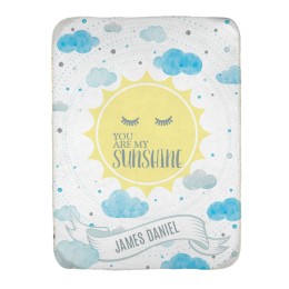 You Are My Sunshine Sherpa Lined Baby Blanket (Personalized Name) - Blue