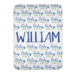 Baby Love Star Sherpa Lined Baby Blanket (Personalized Name)