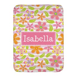 Striped Floral Kid's Sherpa Lined Throw Blanket (Personalized Name)