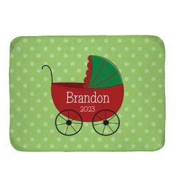 Baby Carriage Sherpa Lined Baby Blanket (Personalized Name & Year) - Green