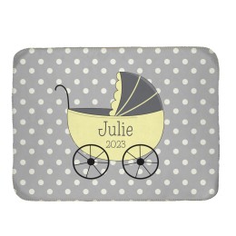 Baby Carriage Sherpa Lined Baby Blanket (Personalized Name & Year) - Gray