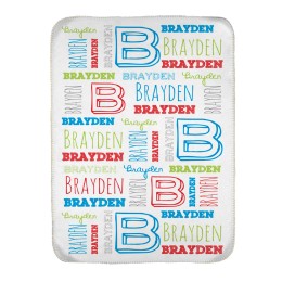 Kid's Sherpa Lined Throw Blanket (Personalized Name & Initial) - Blue