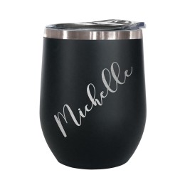 Insulated Stemless Wine Tumbler - 12 oz. (Personalized Name) - Black