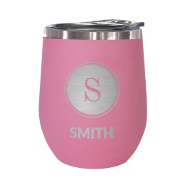 Insulated Stemless Wine Tumbler - 12 oz. (Personalized Initial & Name) - Pink
