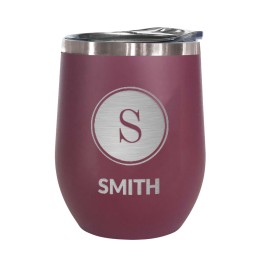 Insulated Stemless Wine Tumbler - 12 oz. (Personalized Initial & Name) - Burgundy
