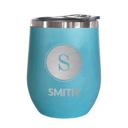 Insulated Stemless Wine Tumbler - 12 oz. (Personalized Initial & Name) - Light Blue