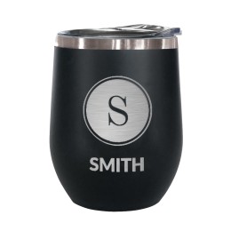 Insulated Stemless Wine Tumbler - 12 oz. (Personalized Initial & Name) - Black