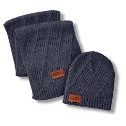 Leeman™ 2-in-1 Trellis Knit Winter Gift Set - Heather Navy