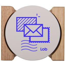 Round Absorbent Stone Coasters in Oak Wood Holder - Set of 4