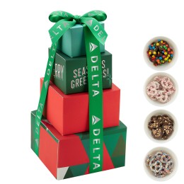 Candy Treats Holiday Gift Box Tower - Seasons Greetings