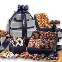 Silver & Navy Tower of Sweets Gift Tower