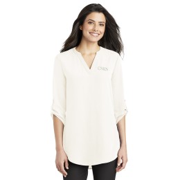 Port Authority® 3/4-Sleeve Tunic Blouse - Women's - Ivory Chiffon