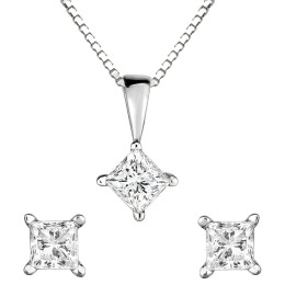 .50twt Princess Cut Diamond Earrings & 14K White Gold Necklace Set