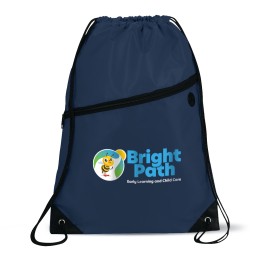 Robin Drawstring Polyester Bag with Front Zipper Pocket - Navy