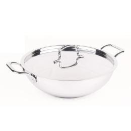 The Indus Valley Triply Stainless Steel Kadai With Ss Lid Large - 28cm (India Only)