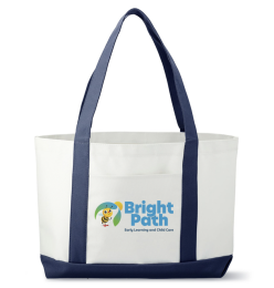 Large Canvas Boat Tote Bag - White w/Navy Blue Trim