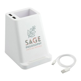 Wireless Charging Pen Holder w/ Dual Out