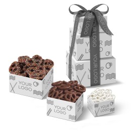 Triple Tower of Gourmet Pretzel Delights with Custom Box