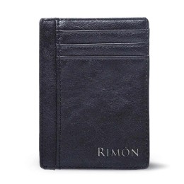 Vegan Leather Slim Front Pocket Wallet - Black