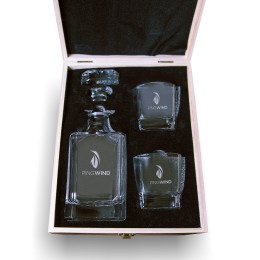 Whiskey Decanter & Two Glass Gift Set in Wooden Box