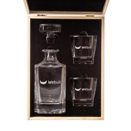 Whiskey Decanter & Two Glass Gift Set in Wooden Box