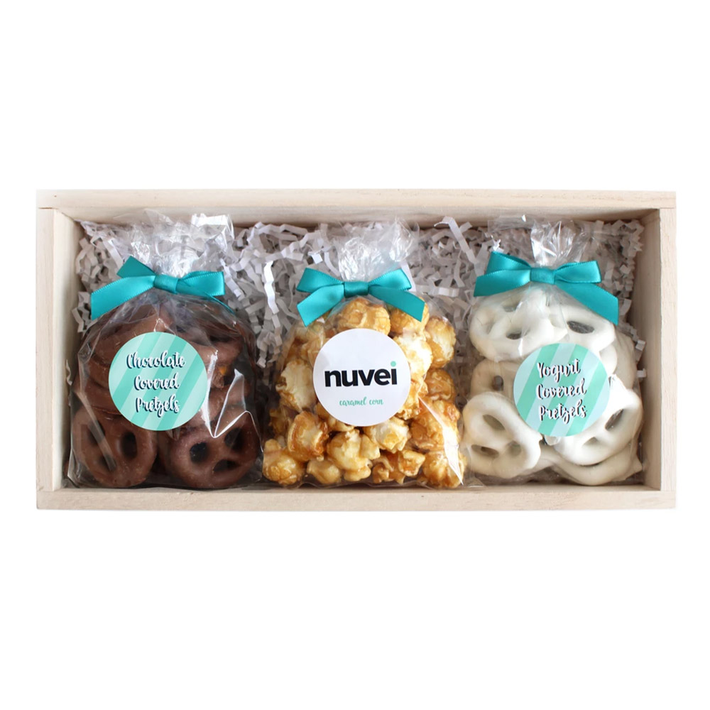 Custom Carmel Popcorn and Chocolate Pretzel Gift Set