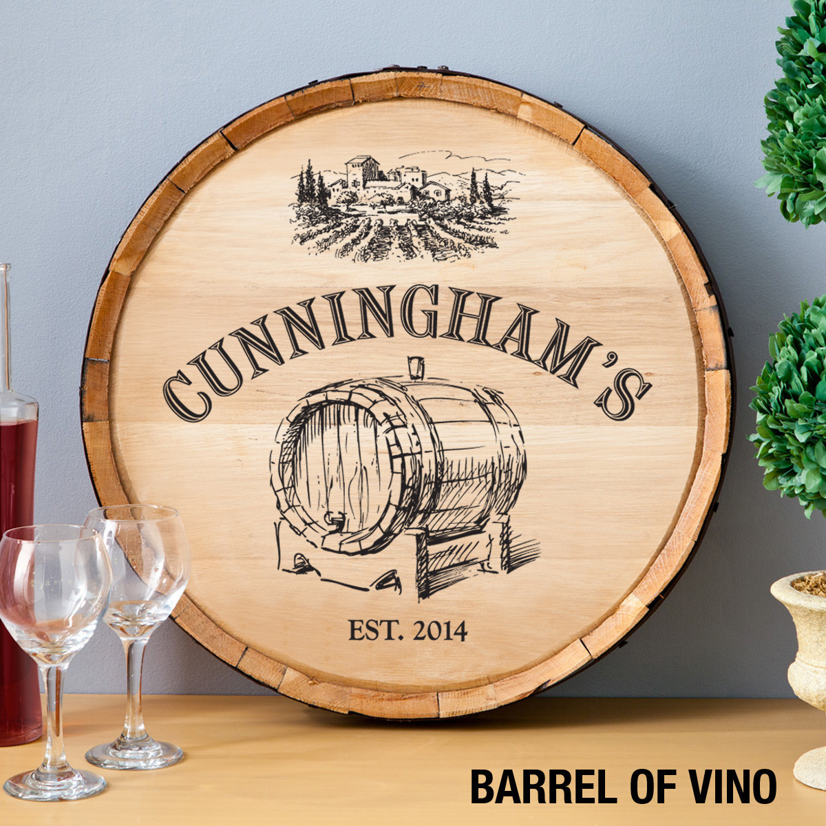 Personalized Wood Wine Barrel Sign