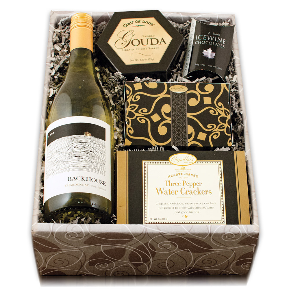 White Wine & Snax Gift Box Wine Gift Baskets Gift Baskets Gift