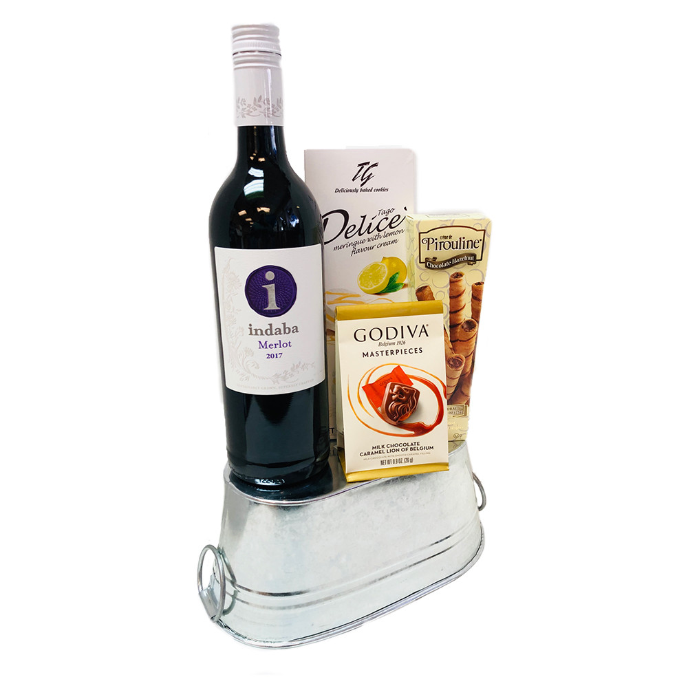 Merlot 750ml Wine and Chocolate Indulgences Gift Basket
