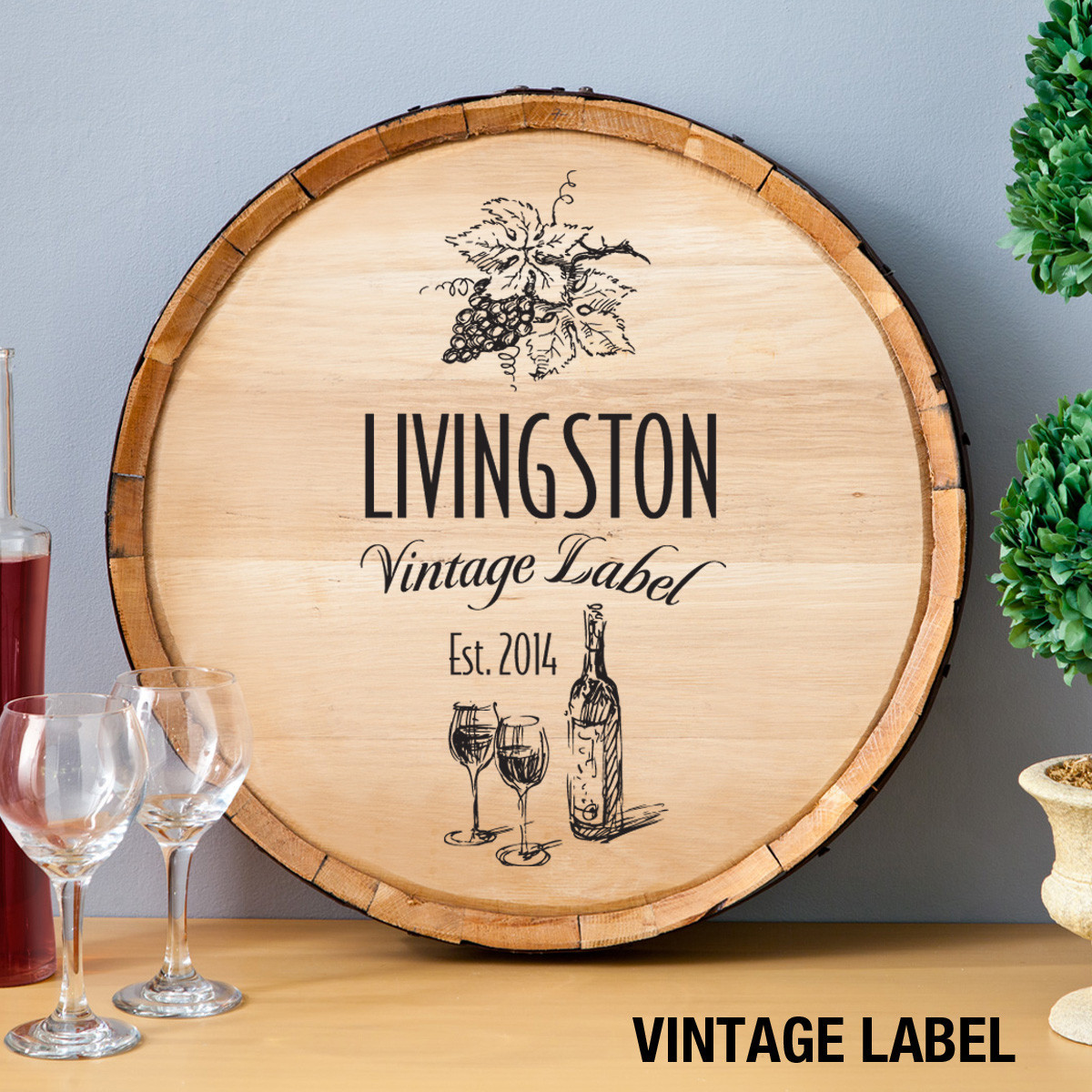 Personalized Wood Wine Barrel Sign