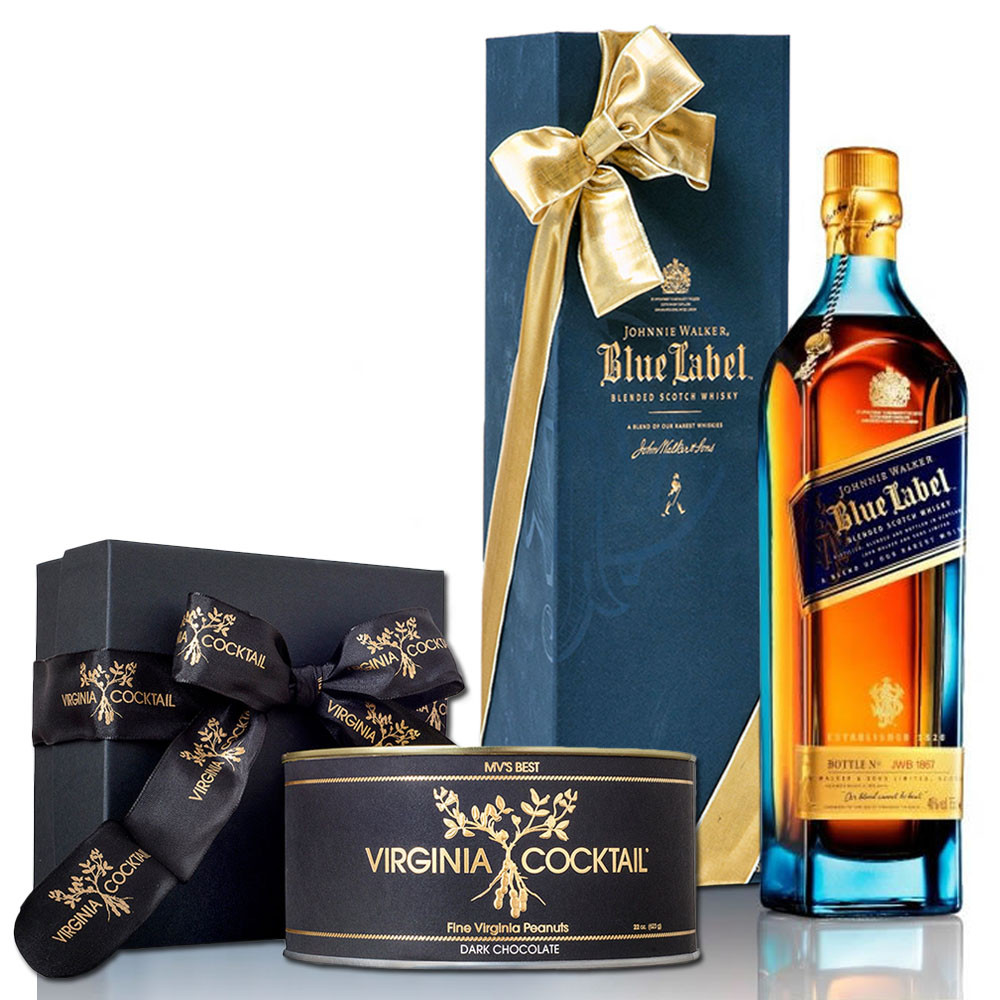 Johnnie Walker Blue 750ml Scotch with Dark Chocolate Peanuts Gift Set
