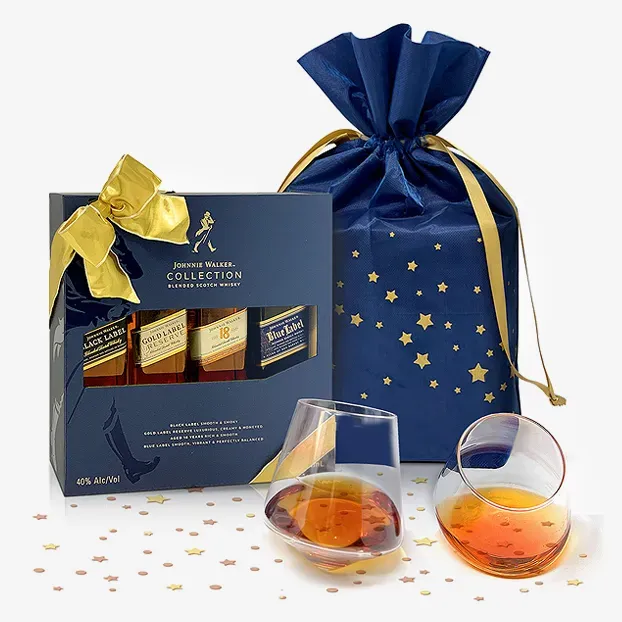 Johnnie Walker Scotch Whiskey Collection Set and and Sempli Rocks Glasses Gift Set